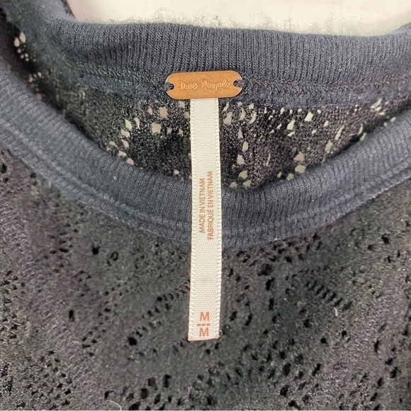 Free People Not Cold In This Black Knit Lace Sweater Top Med - Picture 3 of 9